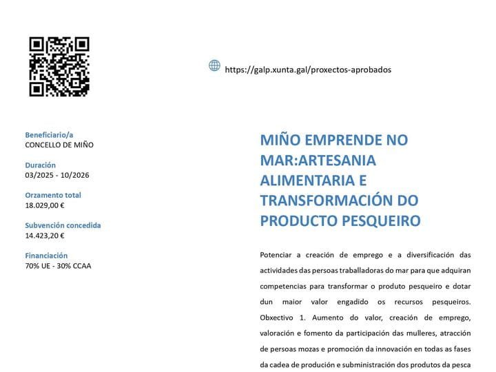 AYUDA DEL GALP GOLFO ÁRTABRO NORTE PARA EL PROYECTO MIÑO EMPRENDE NO MAR
