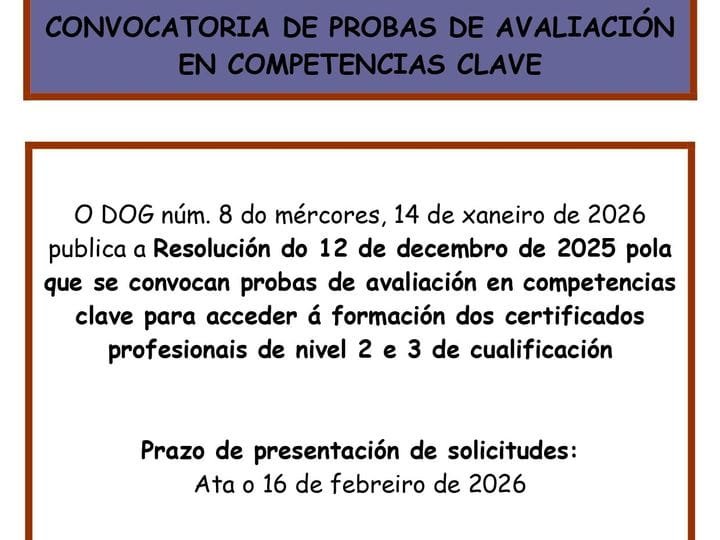 CONVOCATORIA DE PRUEBAS DE EVALUACIÓN EN COMPETENCIAS CLAVE